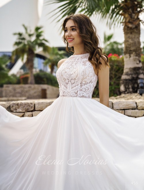 Летнее свадебное платье с мягкой юбкой от Elena Novias 458